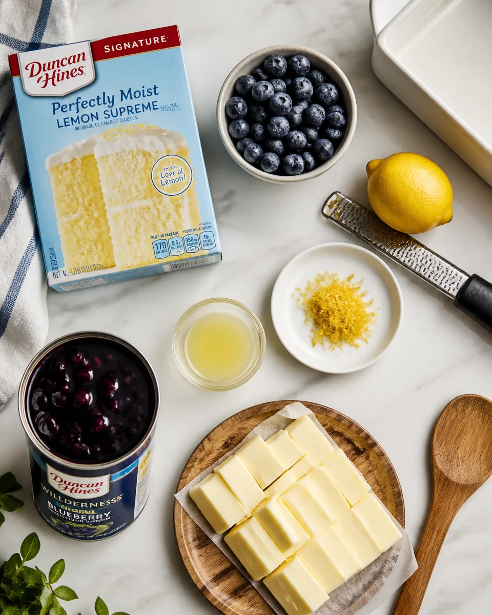 Lemon Blueberry Dump Cake with Butter Crust