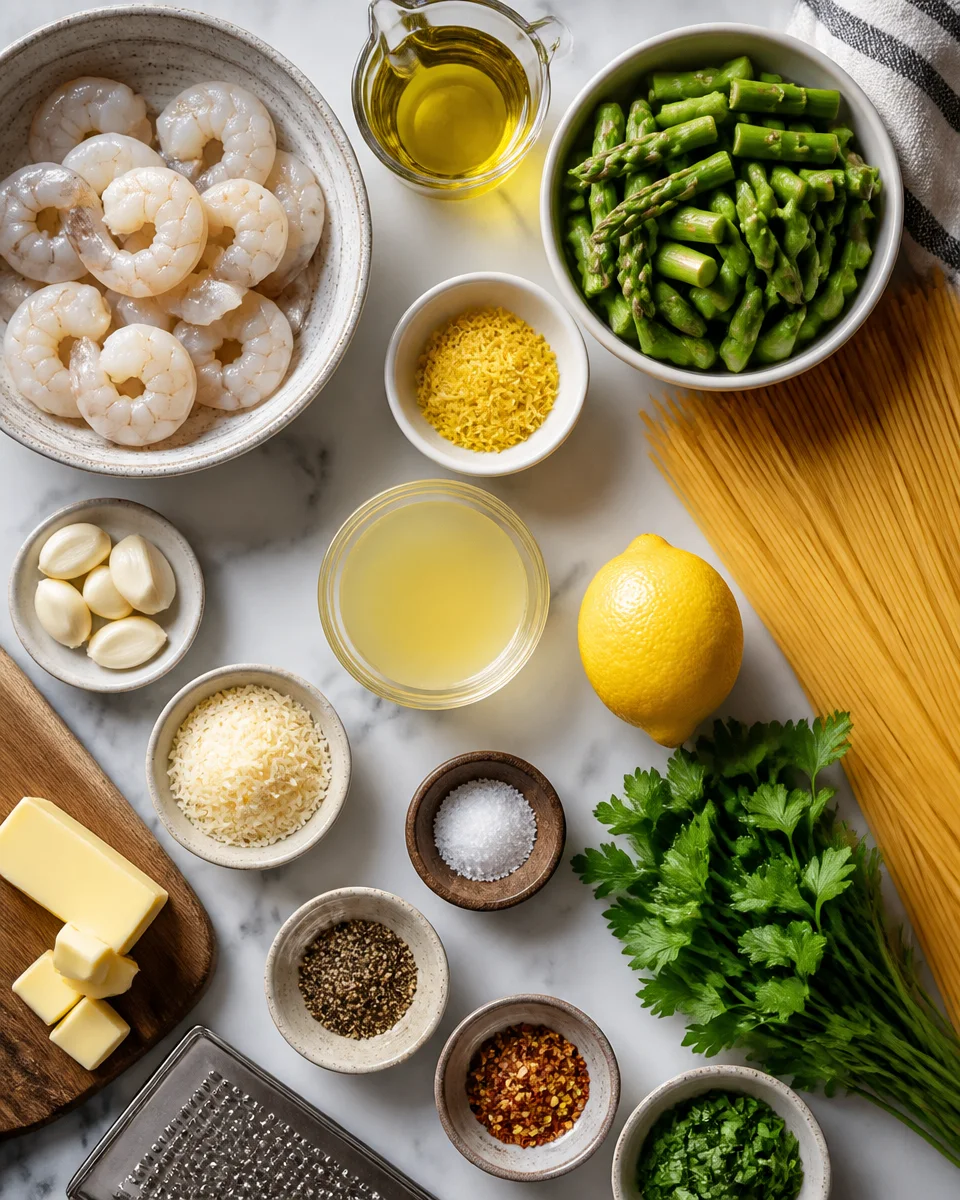 Lemon Garlic Butter Pasta with Shrimp and Asparagus
