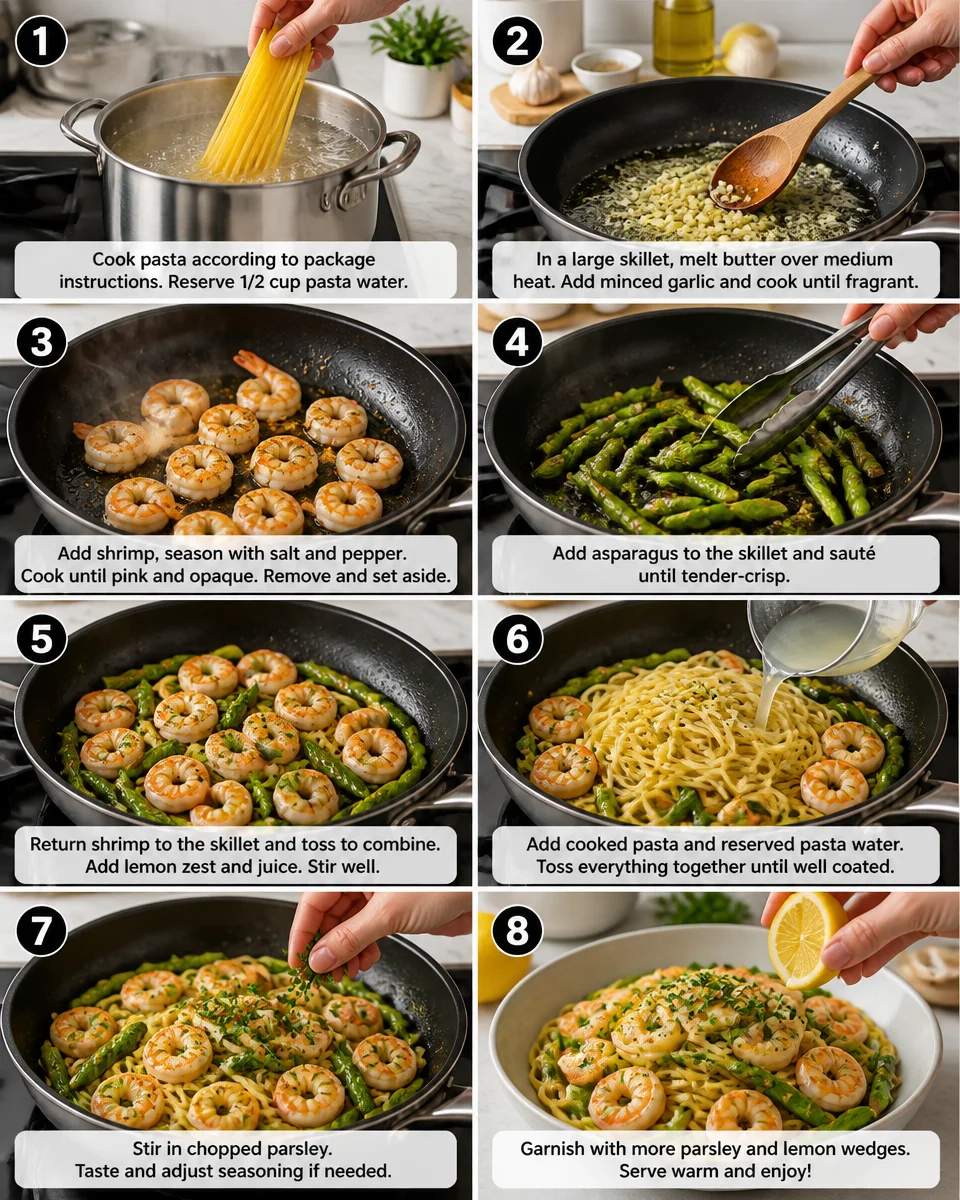 Lemon Garlic Butter Pasta with Shrimp and Asparagus