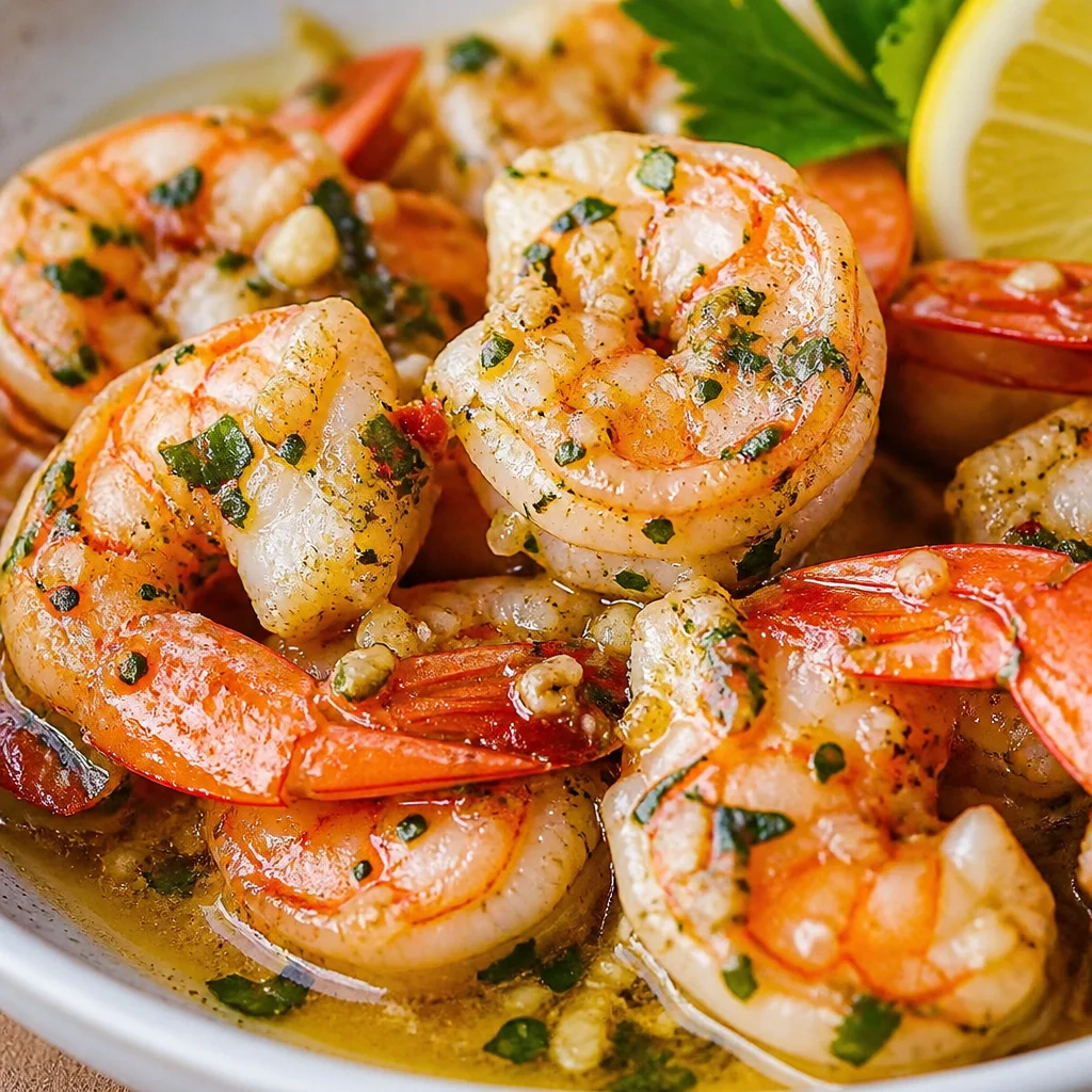 Lemon Herb Shrimp and Roasted Corn Rice Bowl with vibrant ingredients and herbs.