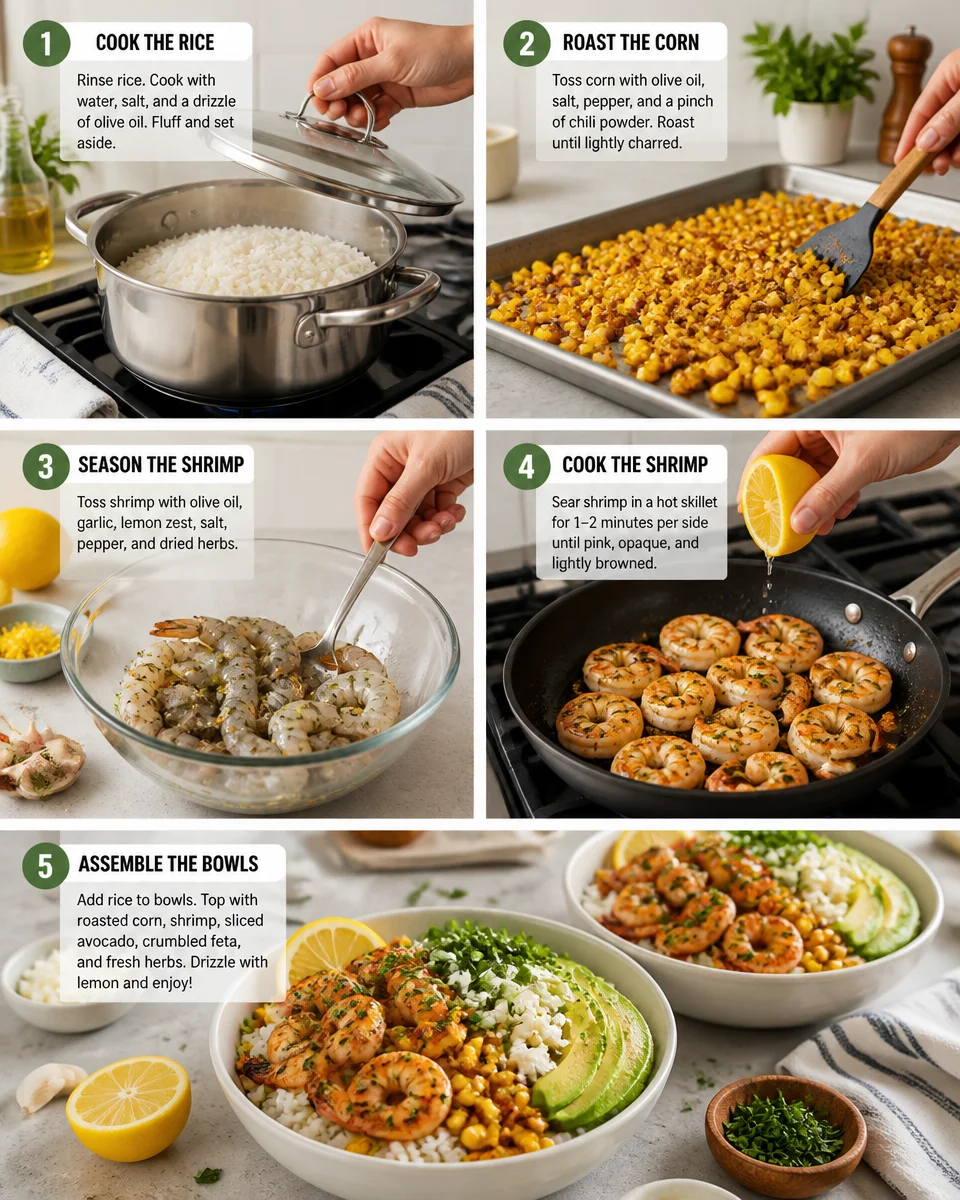 Lemon Herb Shrimp and Roasted Corn Rice Bowl