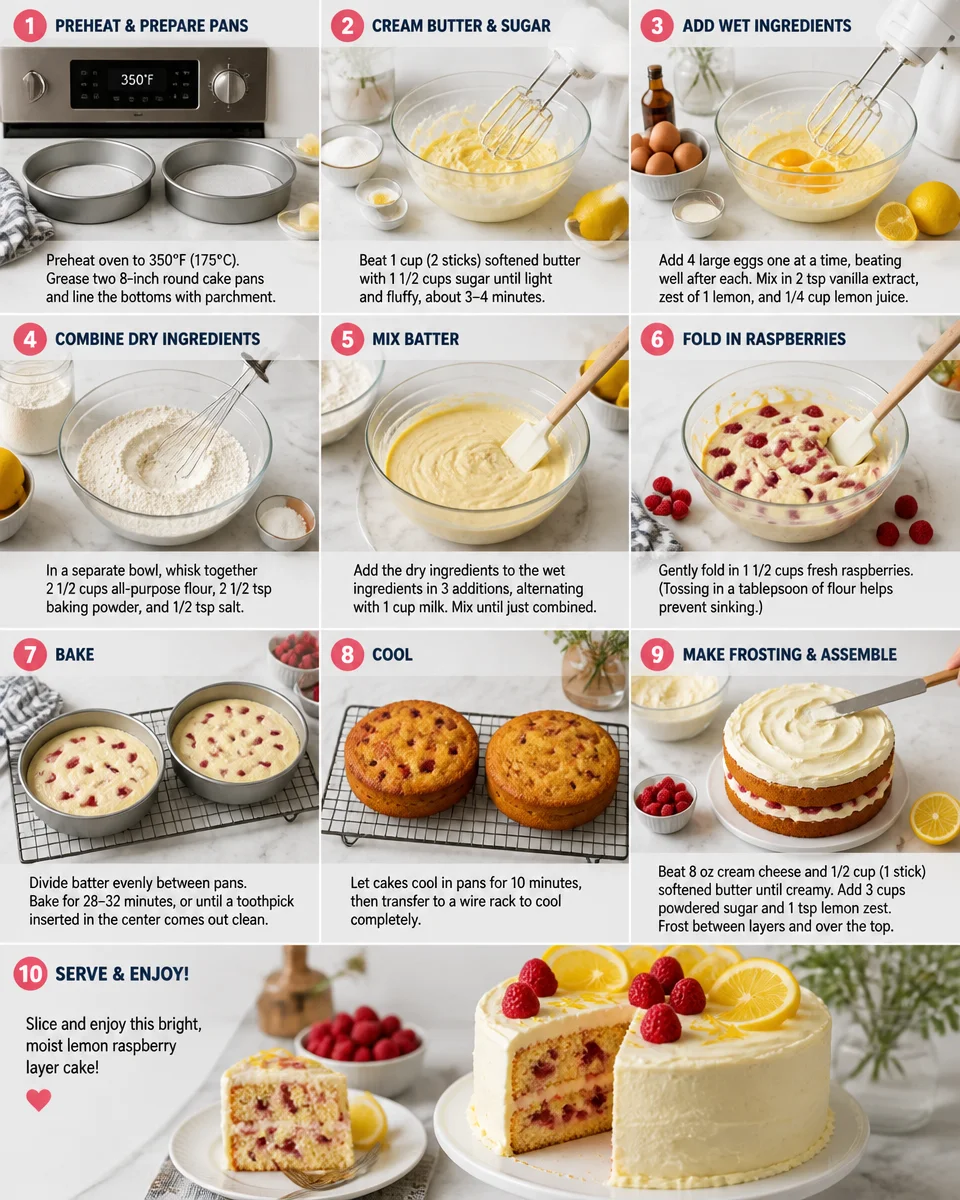 Lemon Raspberry Layer Cake with Cream Cheese Frosting