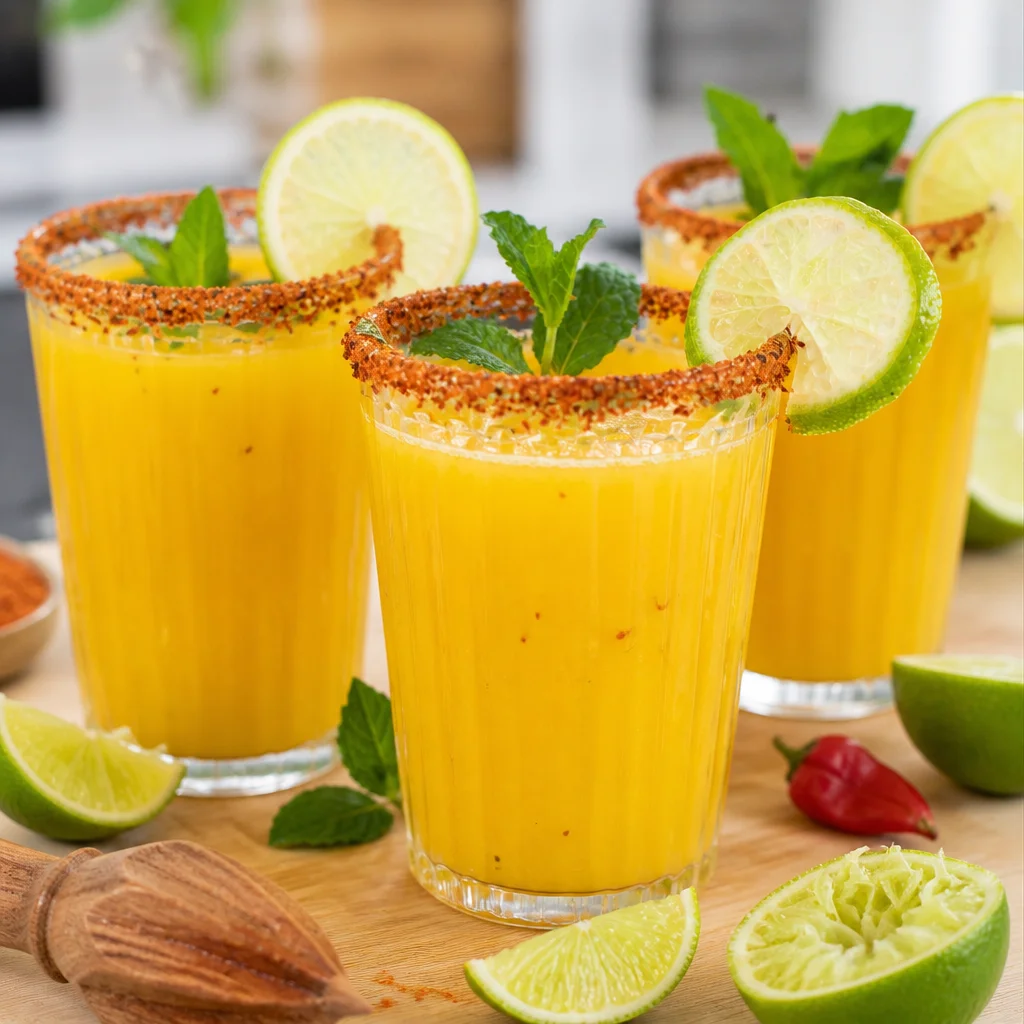 Refreshing Mango Chili Lemonade made with sweet mango, zesty lemon, and chili.