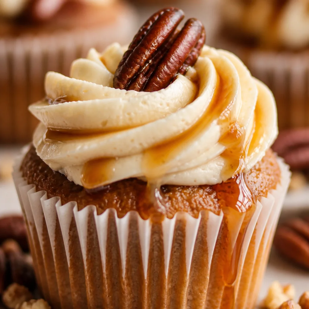 Maple Brown Sugar Heaven Cupcakes topped with brown butter frosting for a delicious treat.