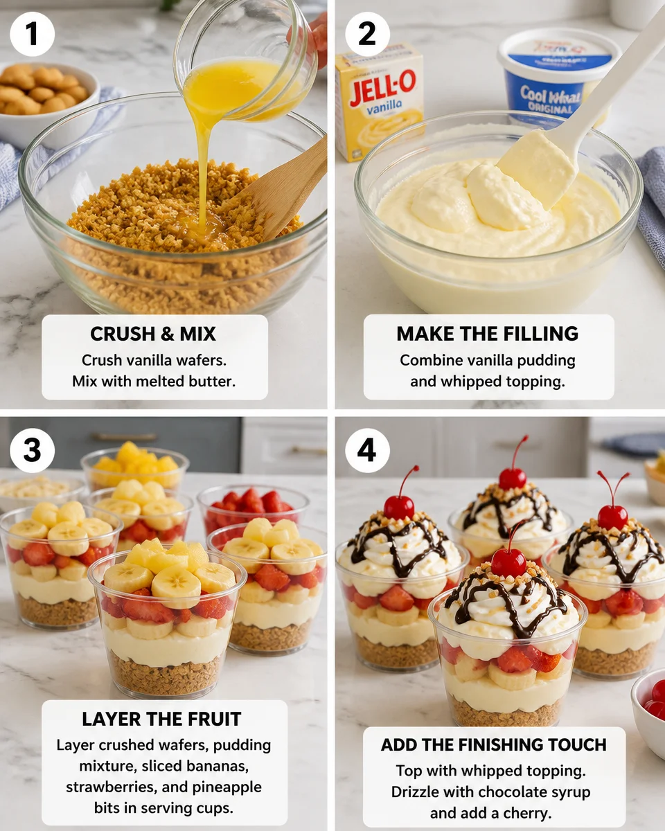 No-Bake Banana Split Dessert Cups