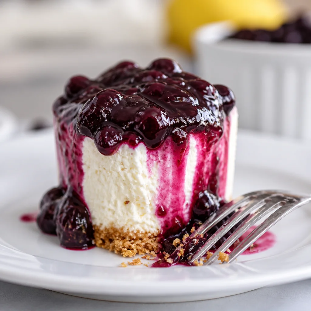 No-Bake Lemon Blueberry Cheesecake topped with fresh blueberries and zest.