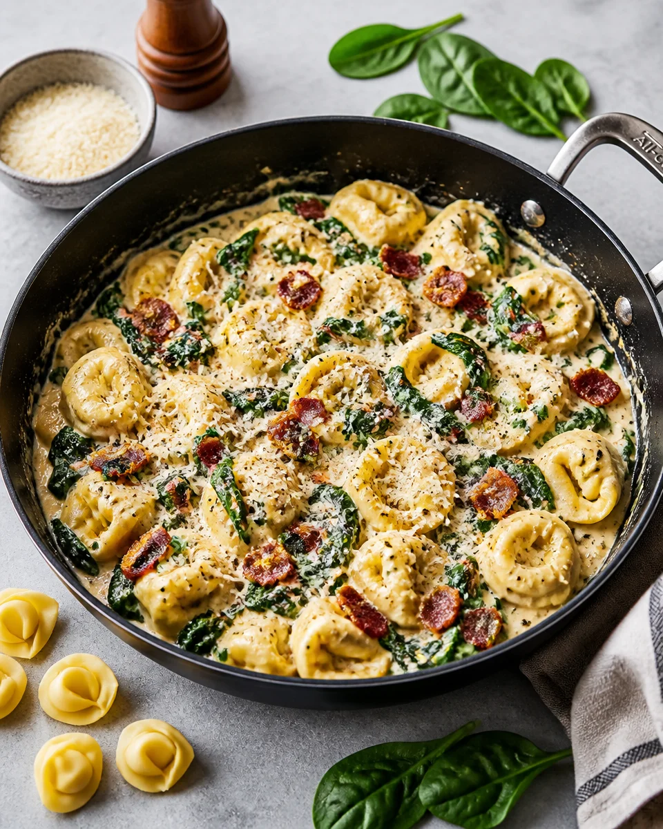 One Pan Bacon and Spinach Tortellini