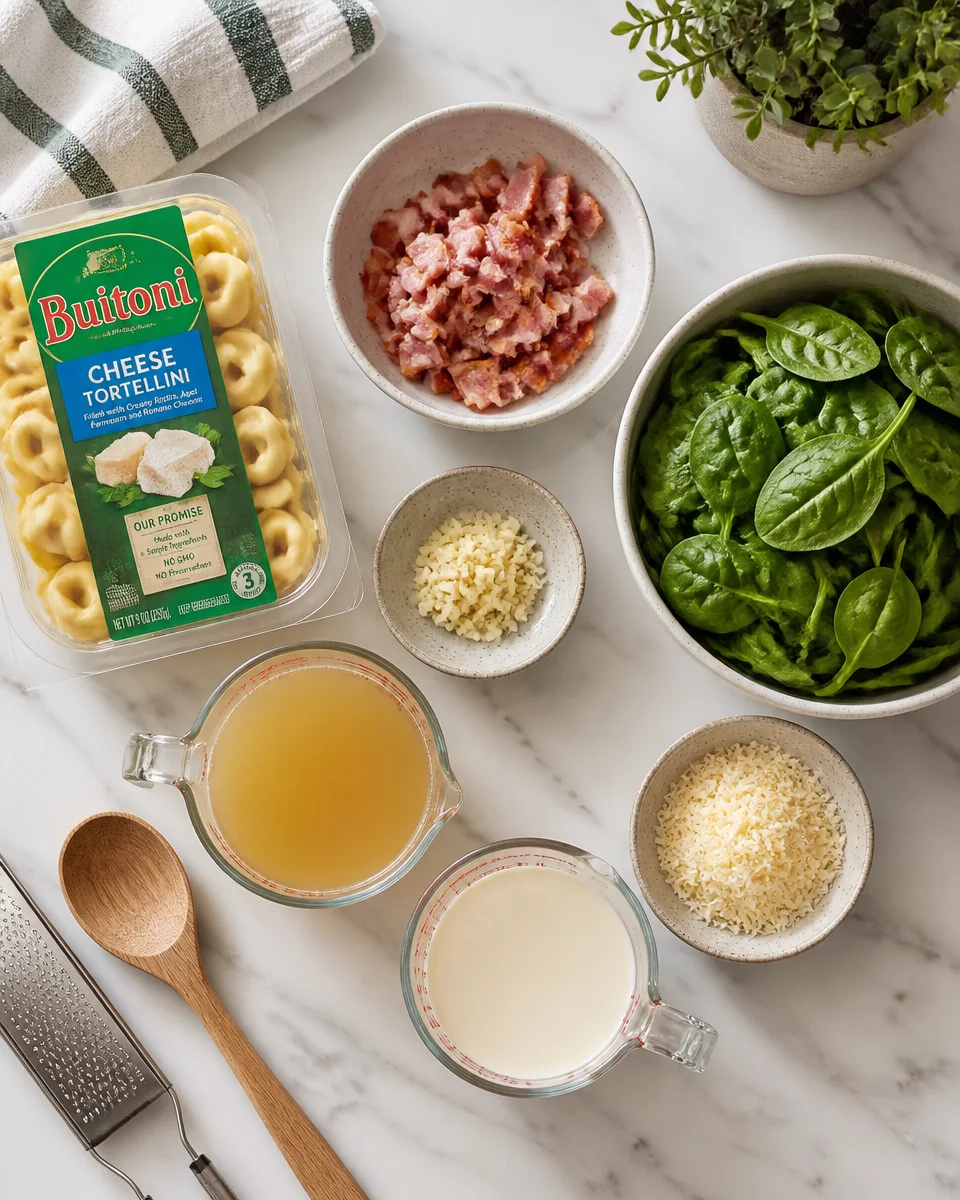 One Pan Bacon and Spinach Tortellini