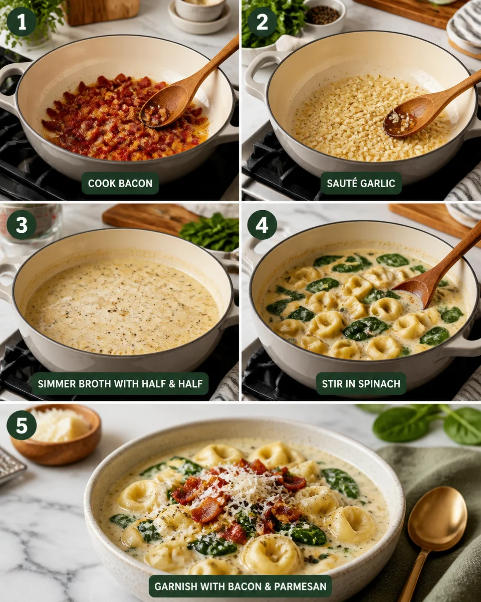 One Pan Bacon and Spinach Tortellini