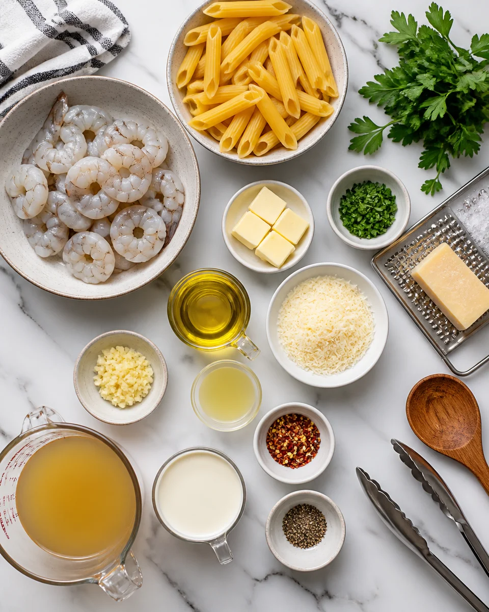 One Pan Creamy Garlic Shrimp Pasta