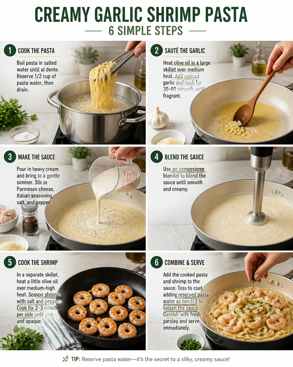 One Pan Creamy Garlic Shrimp Pasta