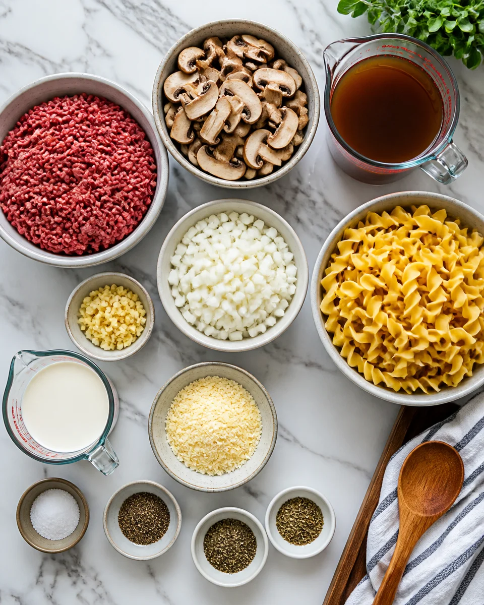 One Pan Creamy Mushroom and Beef Noodles