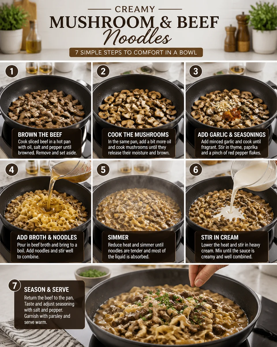One Pan Creamy Mushroom and Beef Noodles