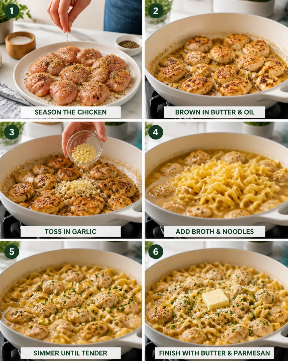 One Pan Garlic Butter Chicken and Egg Noodles