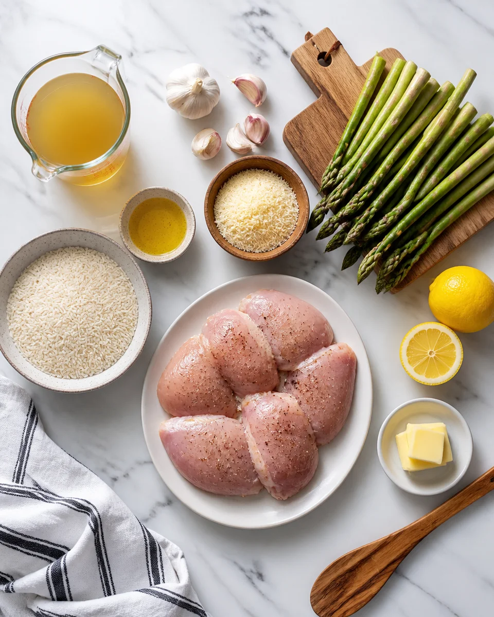 One Pan Garlic Parmesan Chicken and Asparagus Rice