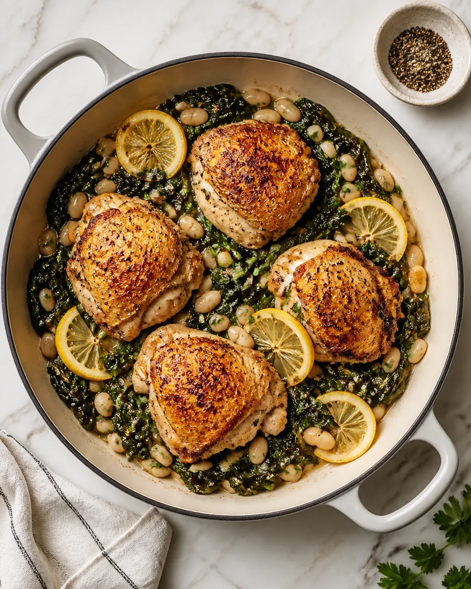 One Pan Lemon Chicken with White Beans and Spinach