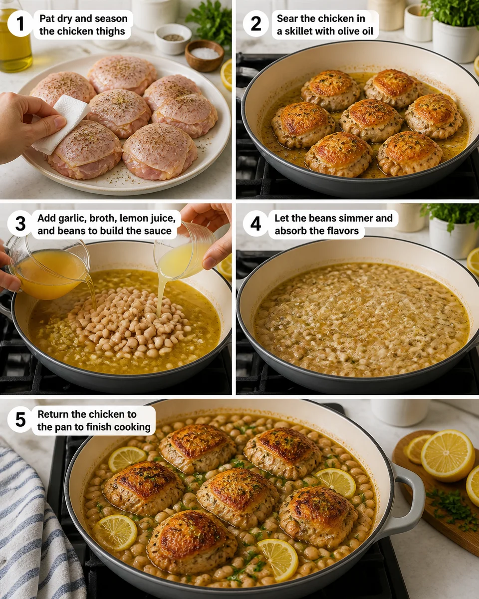 One Pan Lemon Chicken with White Beans and Spinach