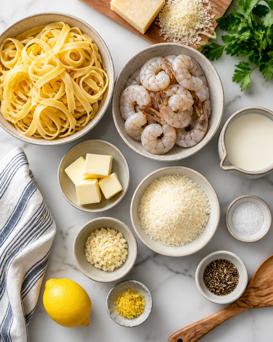 One pan shrimp fettuccine alfredo