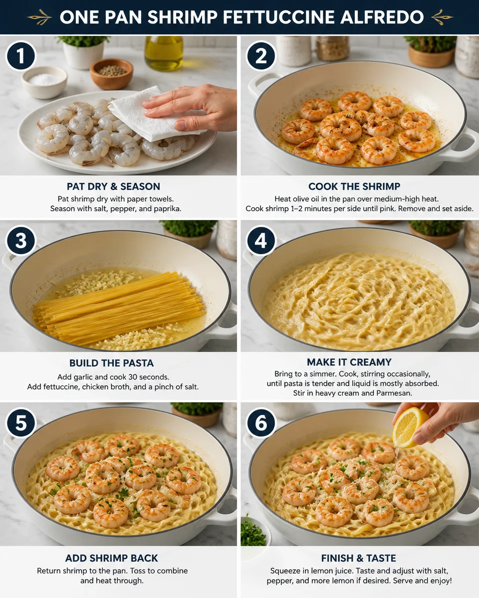 One pan shrimp fettuccine alfredo