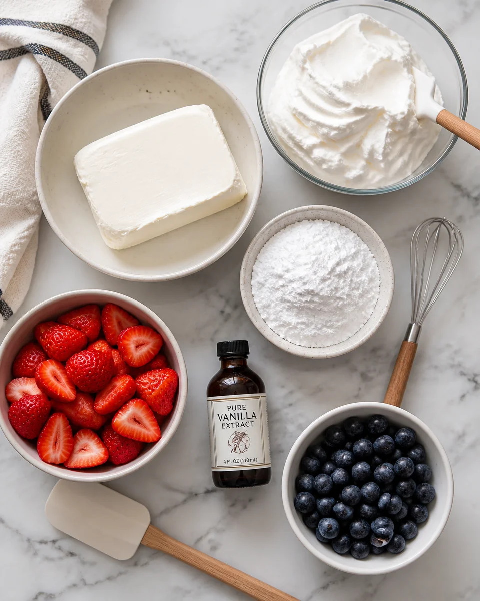 Patriotic Strawberry Blueberry Cheesecake Dip