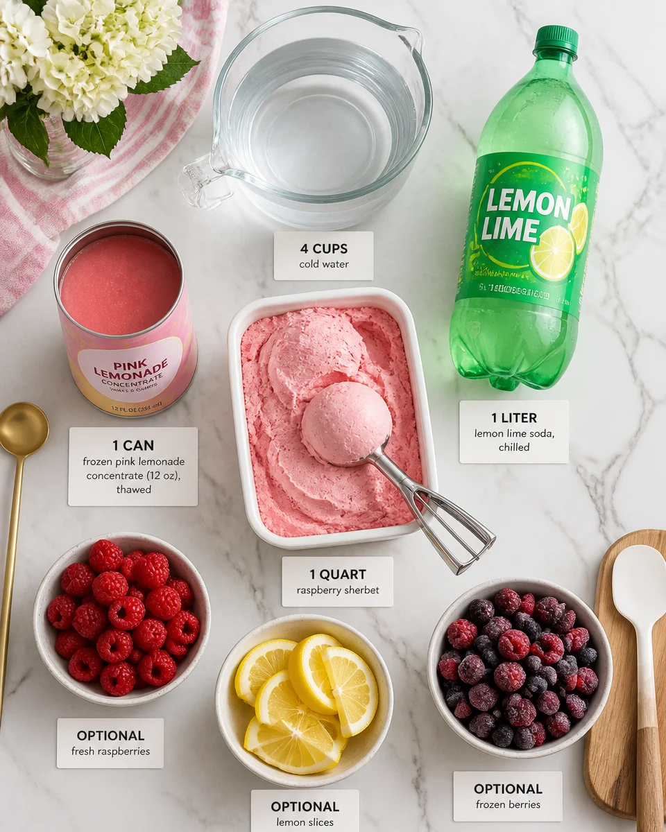 Pink Lemonade Punch with Raspberry Sherbet
