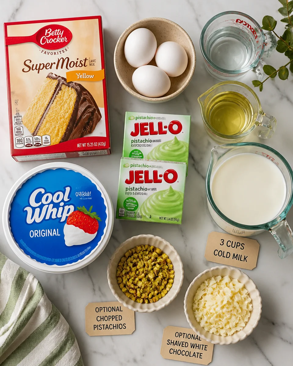 Pistachio Pudding Poke Cake with Whipped Cream
