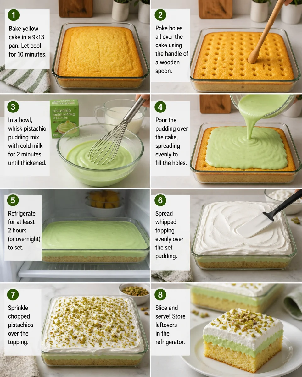 Pistachio Pudding Poke Cake with Whipped Cream