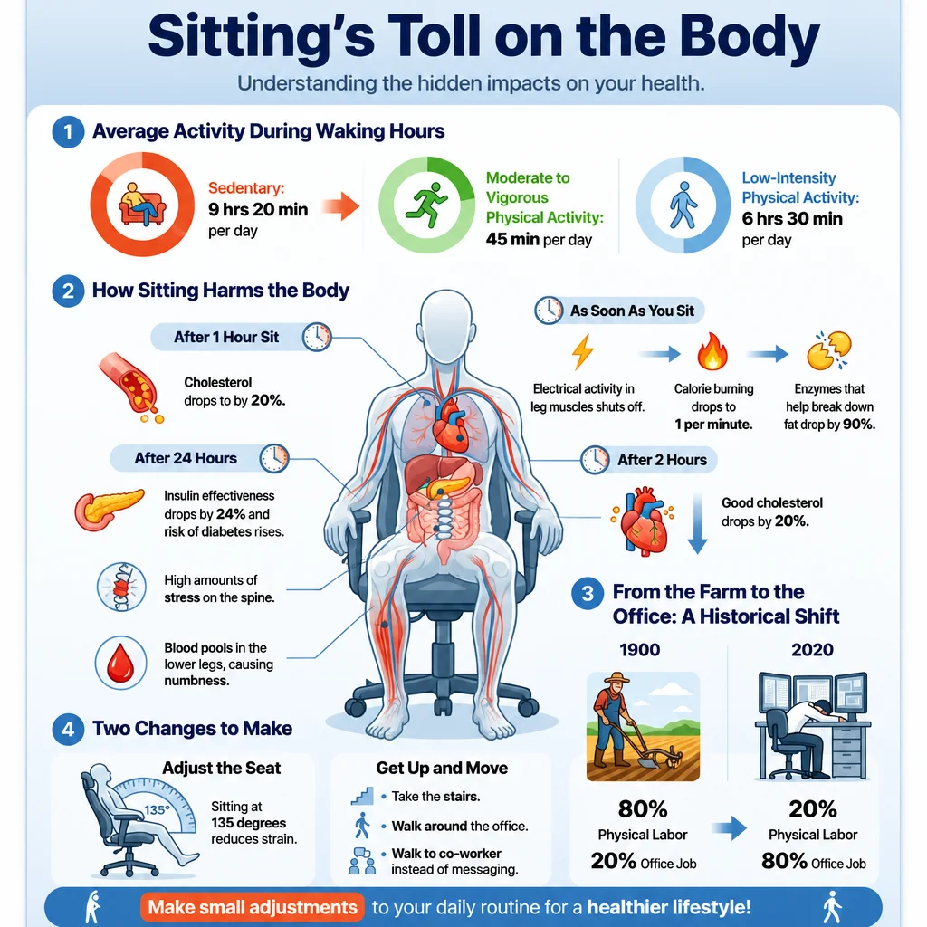 Person sitting at a desk, highlighting the risks of prolonged sitting on health.