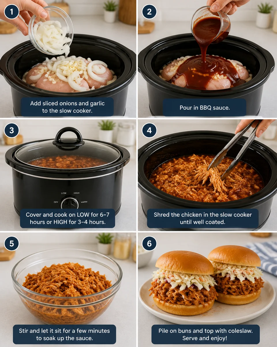 Slow Cooker BBQ Pulled Chicken Sandwiches