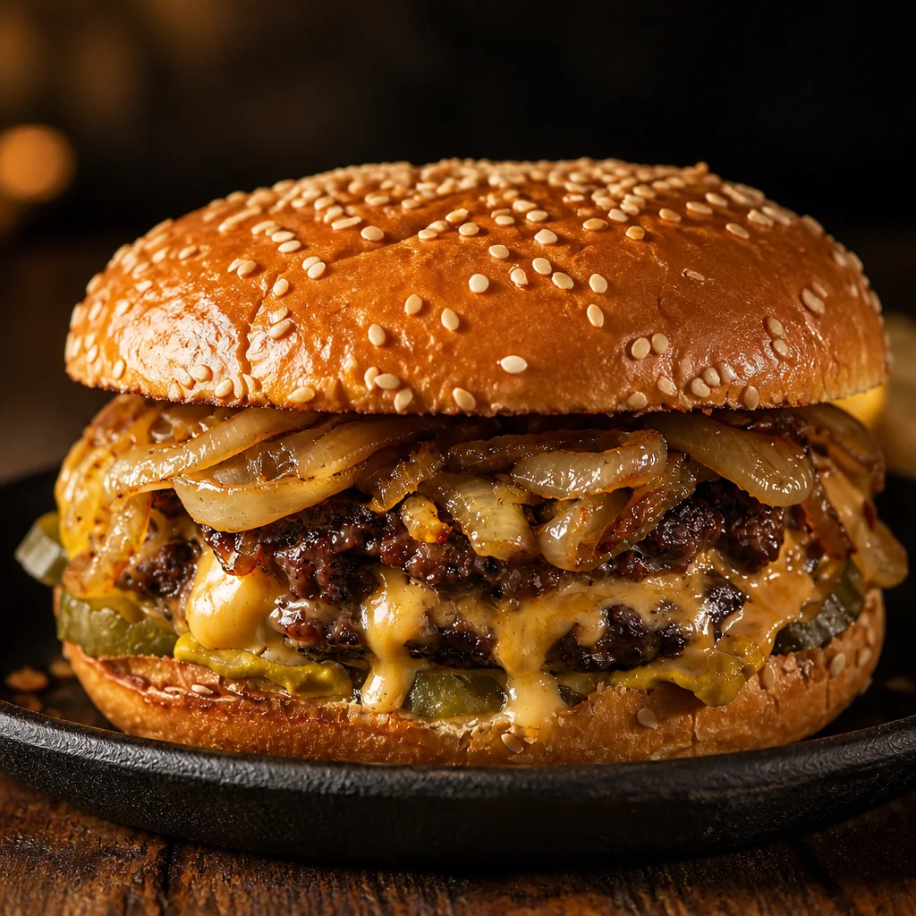 Delicious Smash Burgers topped with Special Sauce and Crispy Onions on a bun.