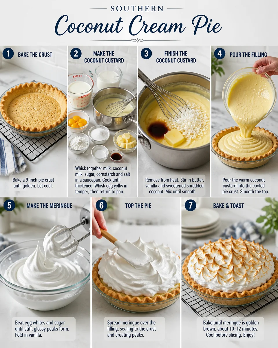 Southern Coconut Cream Pie with Meringue Topping