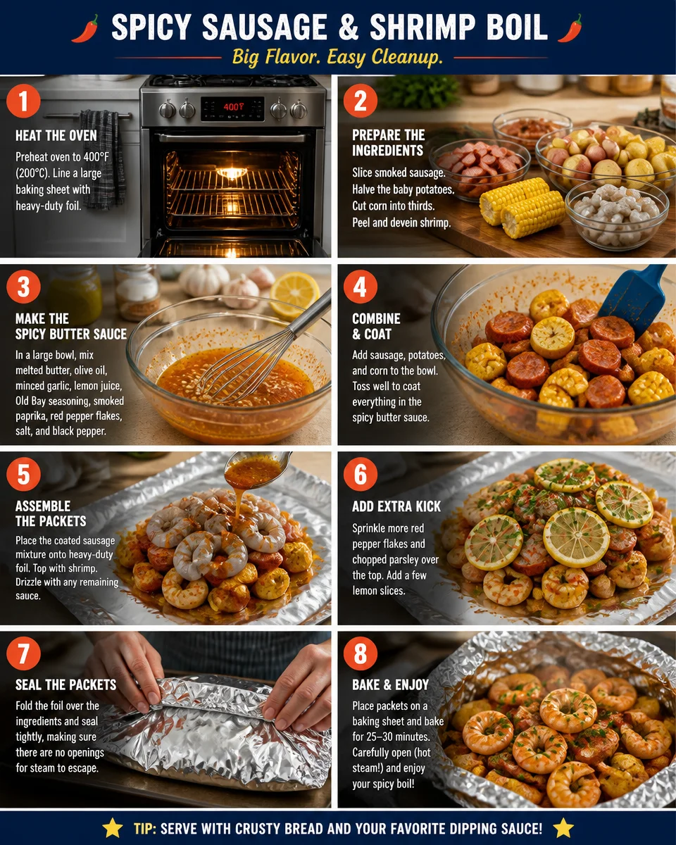 Spicy Sausage and Shrimp Boil Foil Packets
