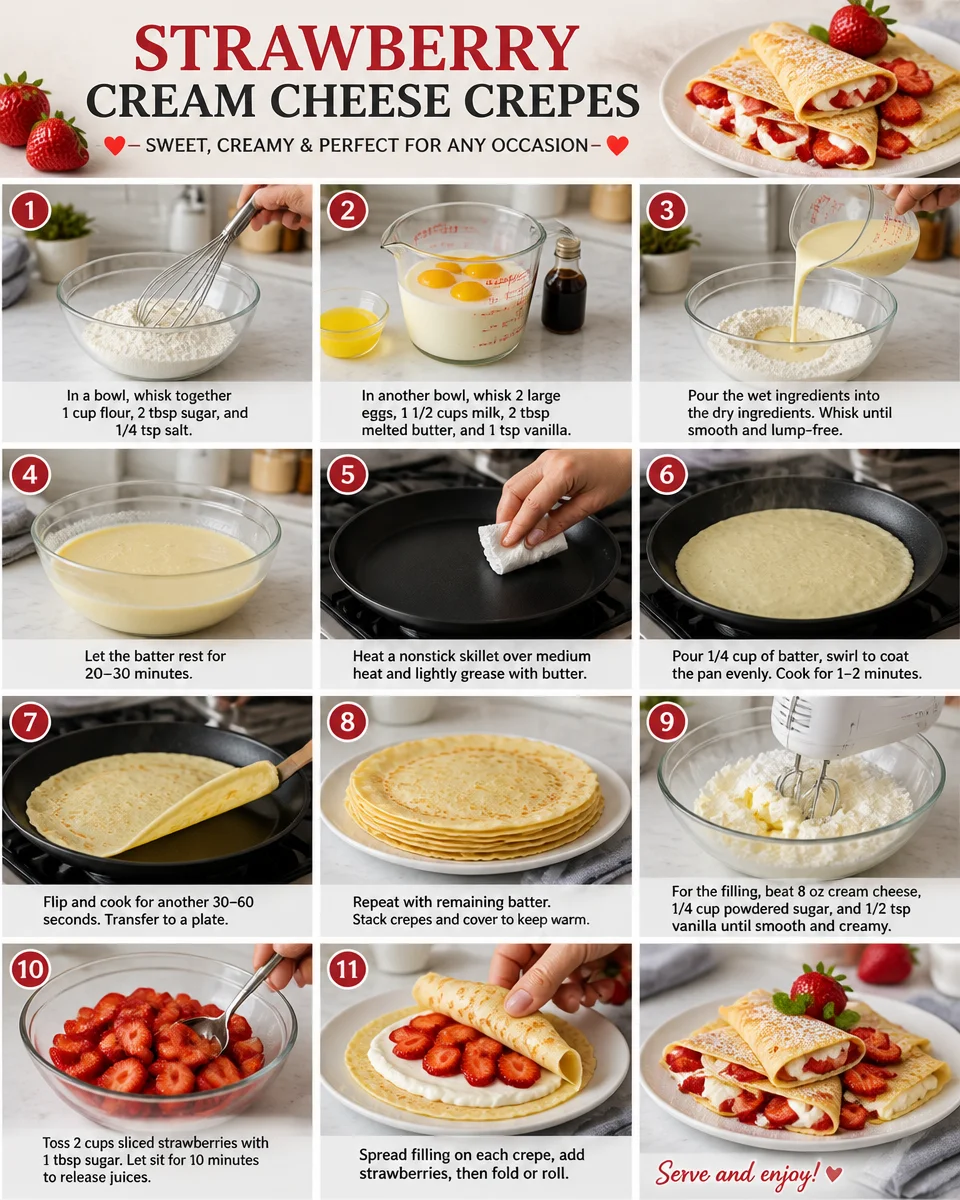Strawberry Cream Cheese Crepes with Fresh Berries