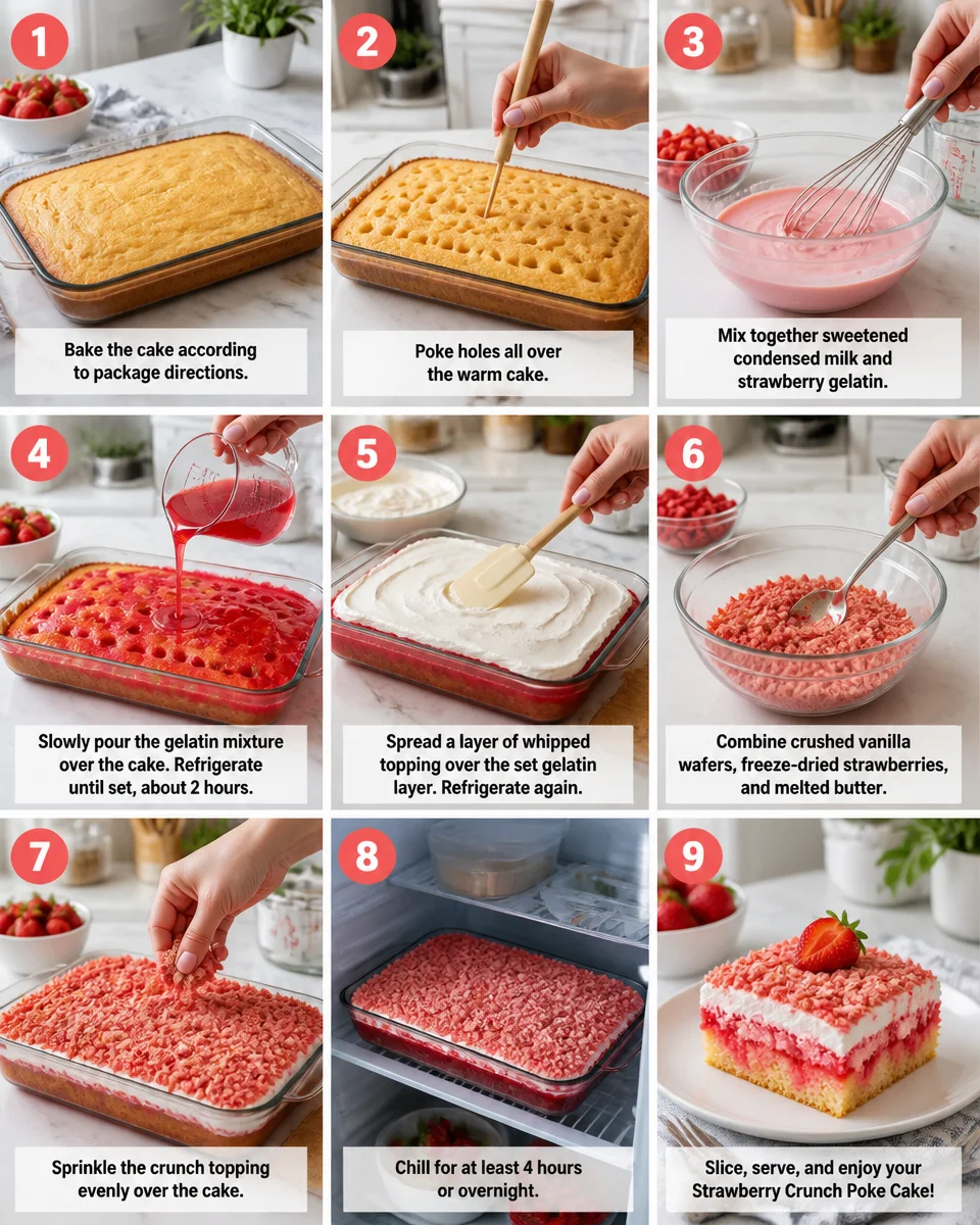 Strawberry Crunch Poke Cake