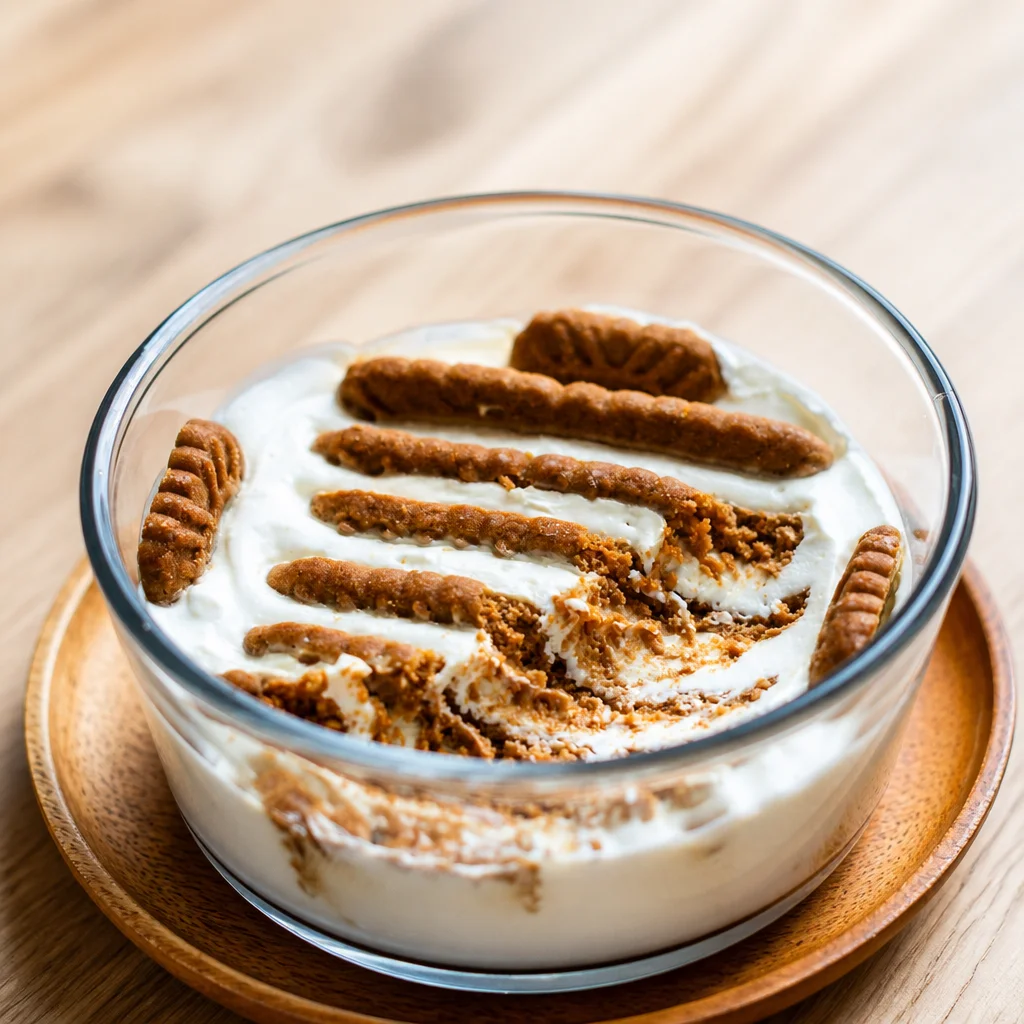 2-Ingredient Japanese Cheesecake made with yogurt and Biscoff cookies, no-bake dessert.