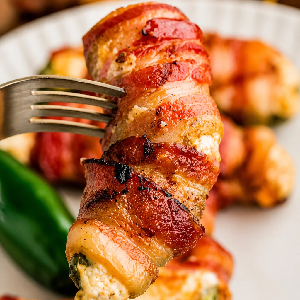 Delicious bacon wrapped jalapeño poppers stuffed with cream cheese and cheddar.