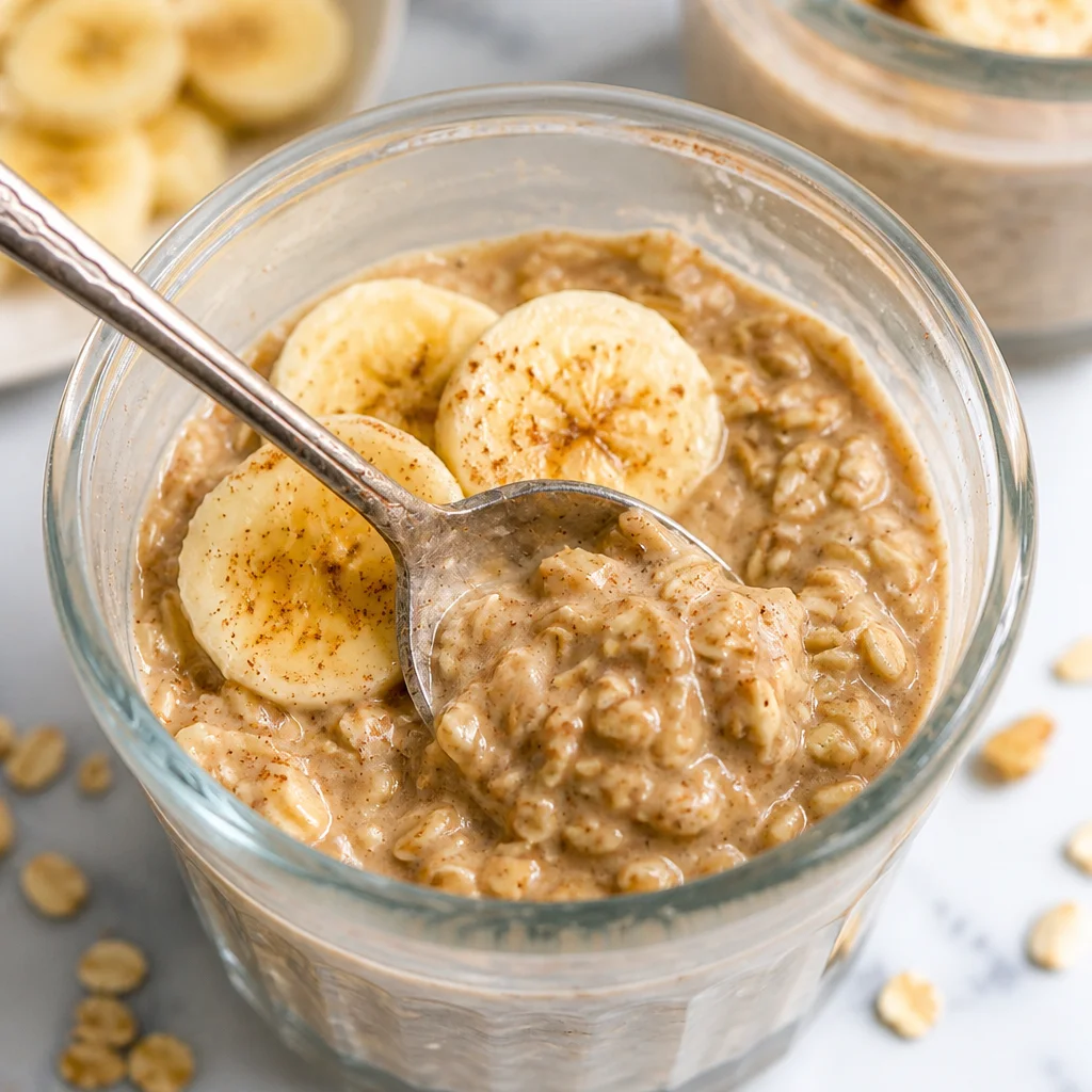 Delicious banana nut overnight oats with walnuts, perfect for a healthy breakfast.