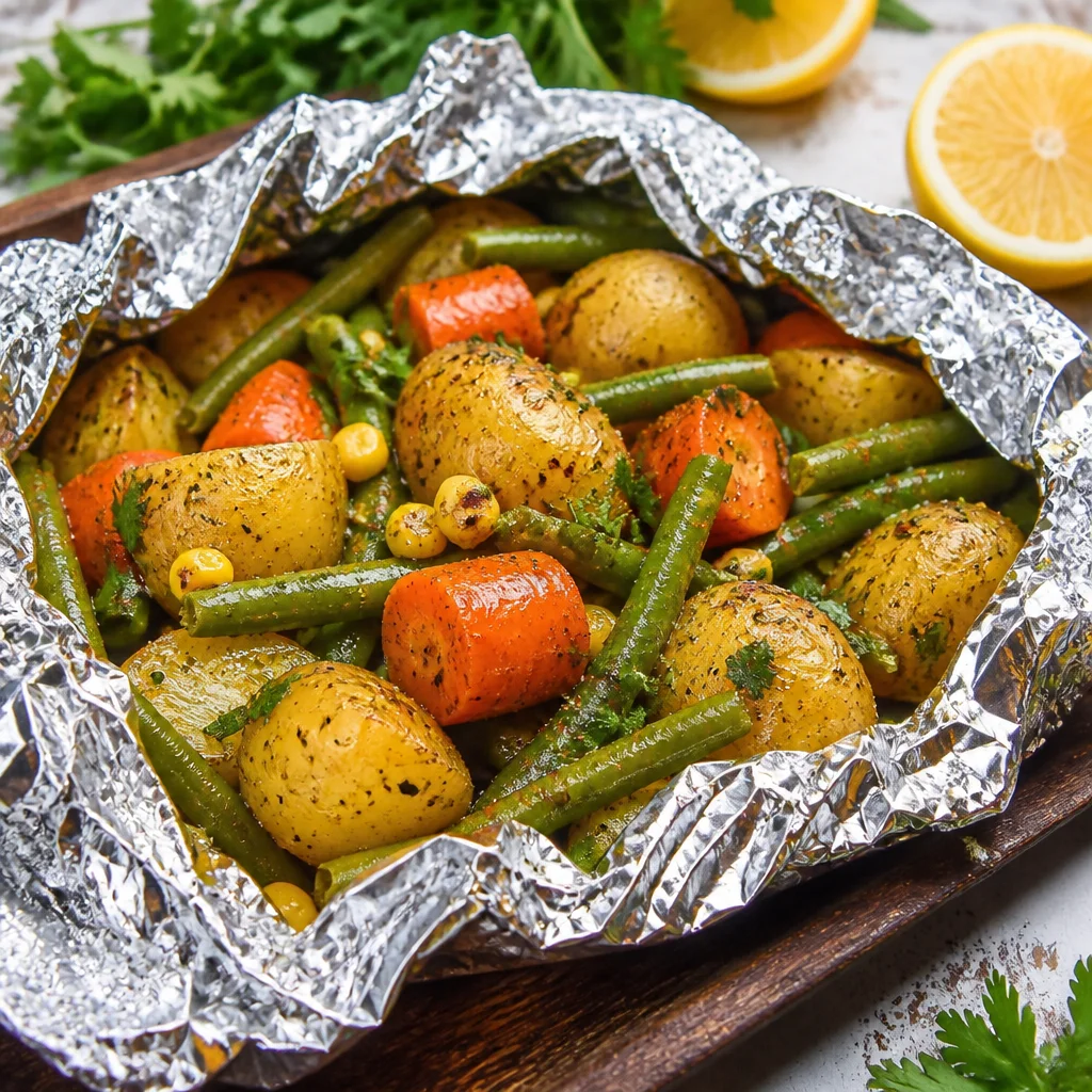 Cajun Butter Corn and Potato Foil Packets loaded with shrimp and sausage