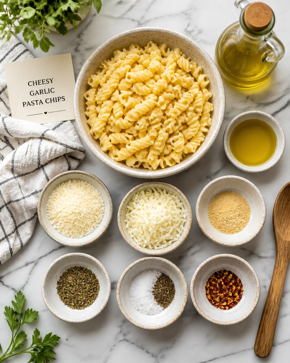 Cheesy Garlic Pasta Chips