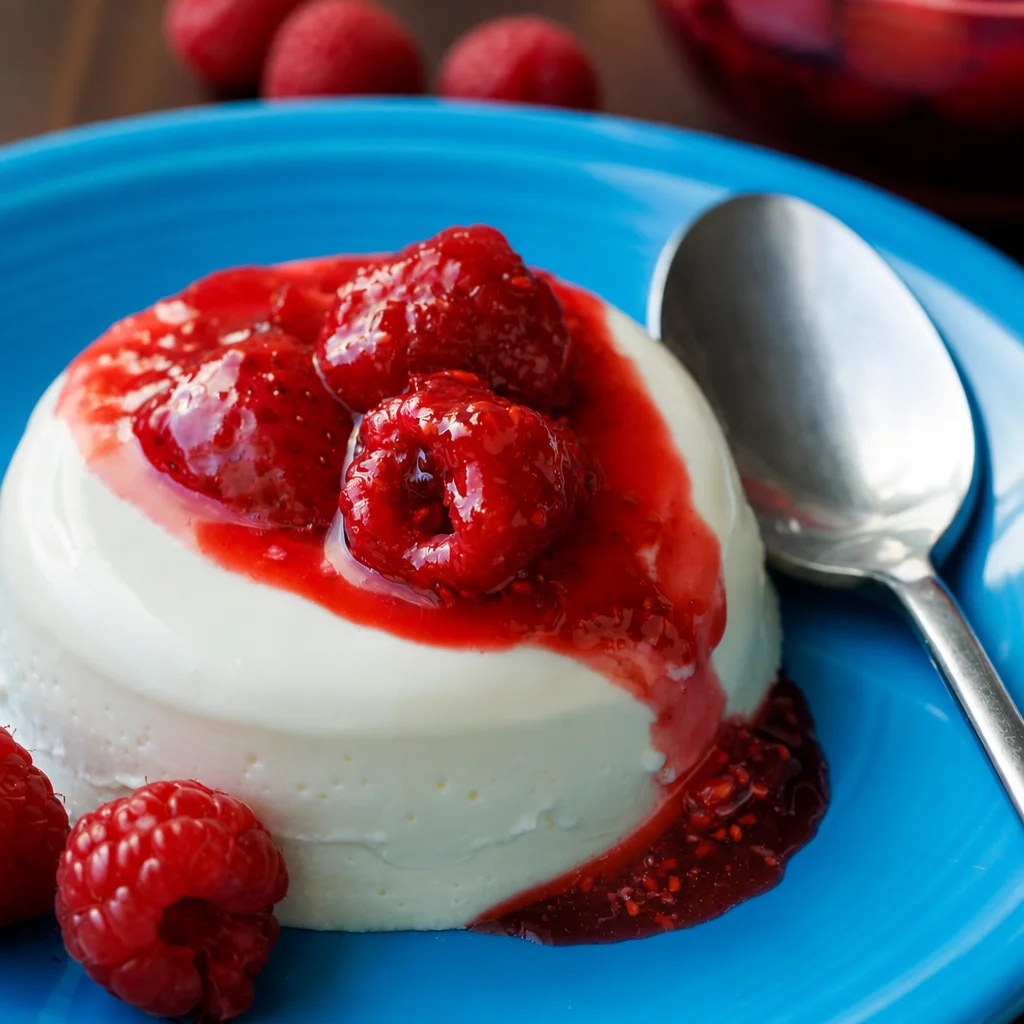 Classic Panna Cotta with Berry Sauce served in individual ramekins