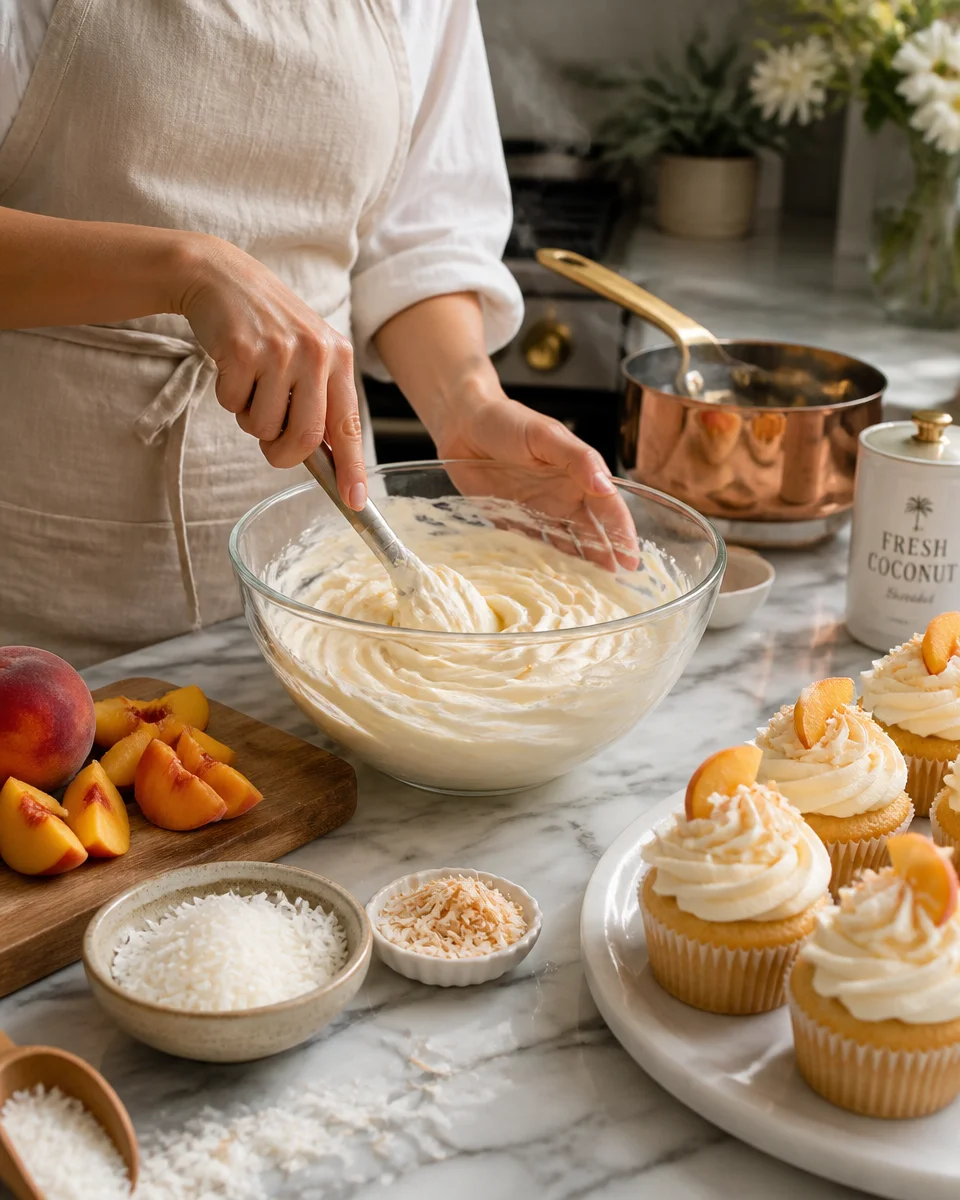 Coconut Peach Heaven Cupcakes