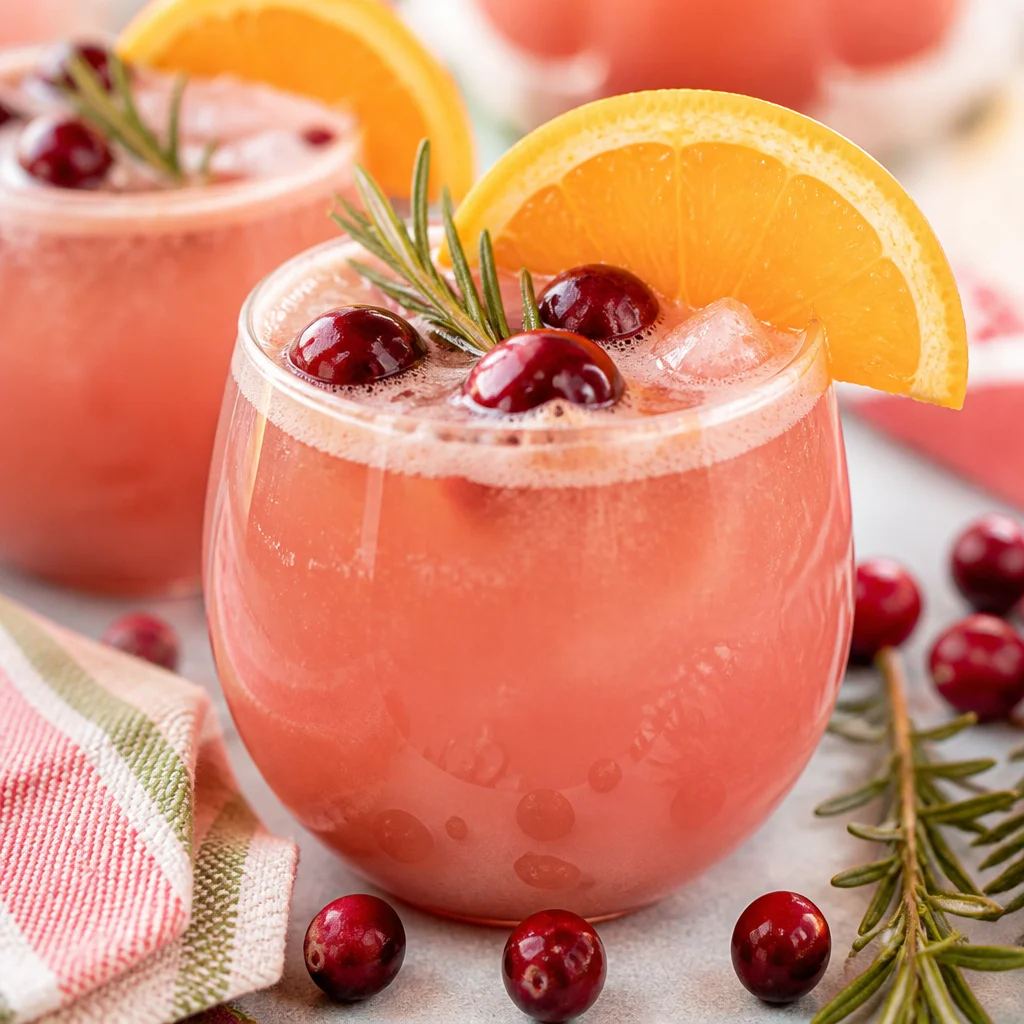 Cranberry Orange Punch with Sherbet served in a festive glass