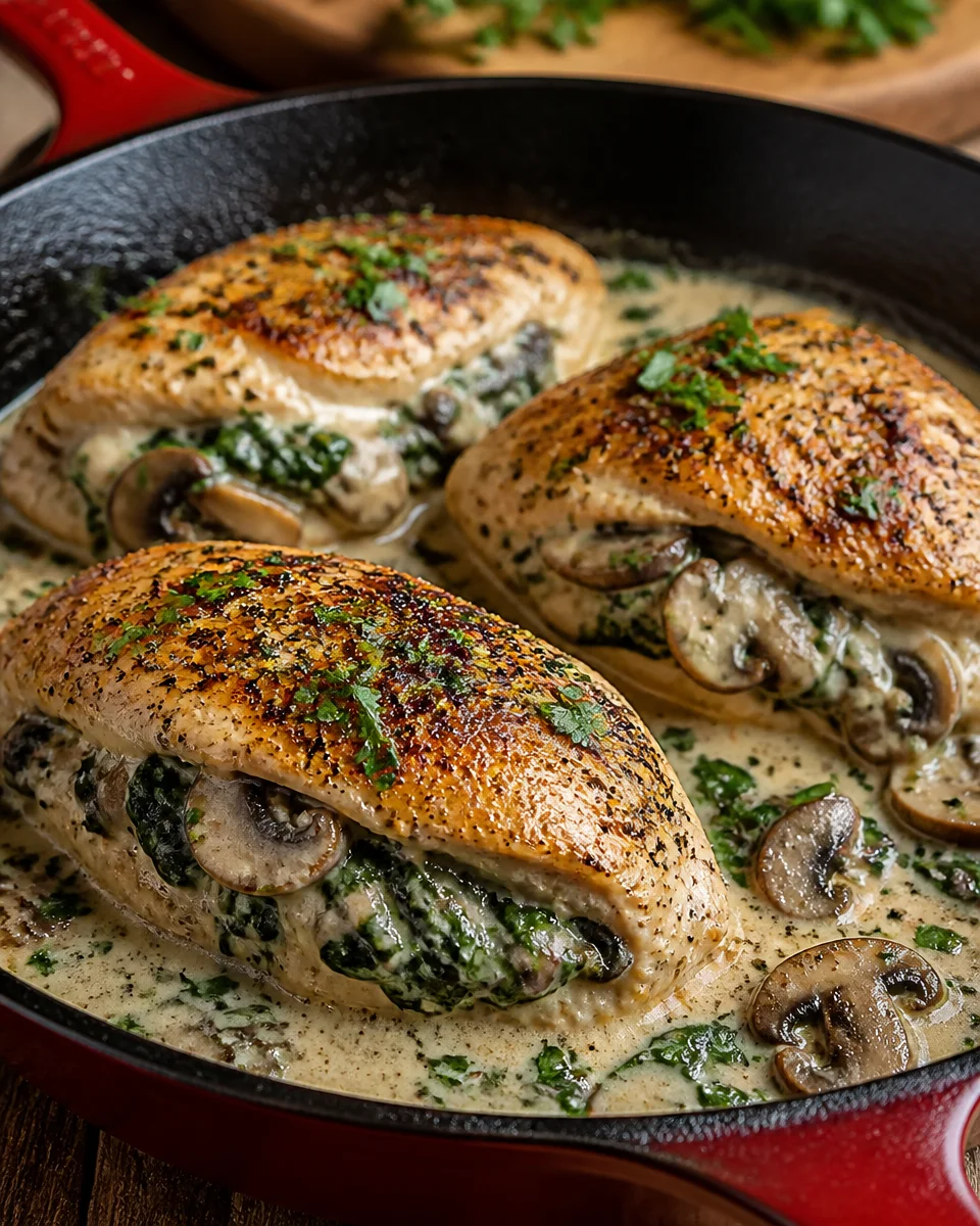 Creamy Mushroom and Spinach Stuffed Chicken