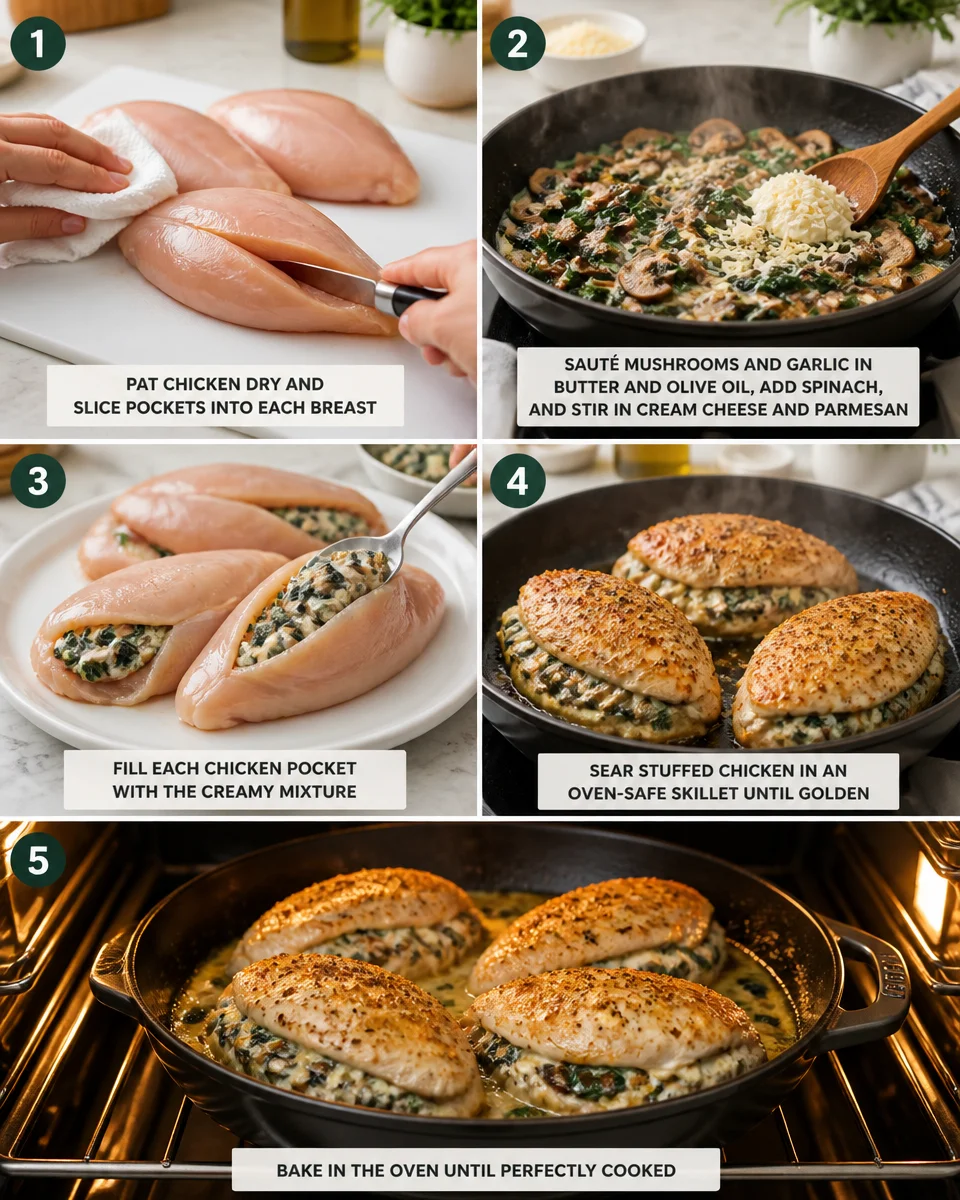 Creamy Mushroom and Spinach Stuffed Chicken