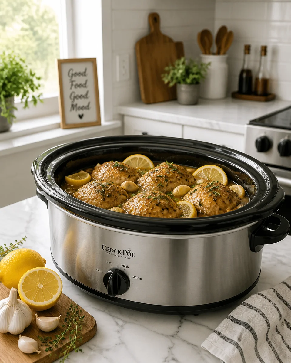 Crock Pot Lemon Garlic Chicken Thighs