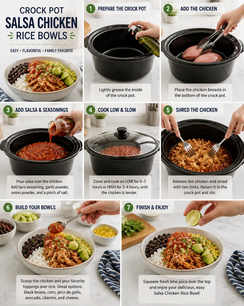 Crock Pot Salsa Chicken Rice Bowls