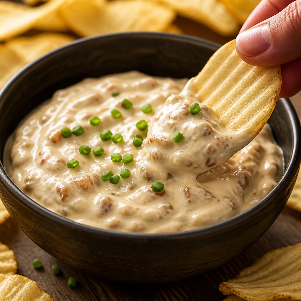 Delicious homemade French Onion Dip from scratch with caramelized onions and creamy texture.