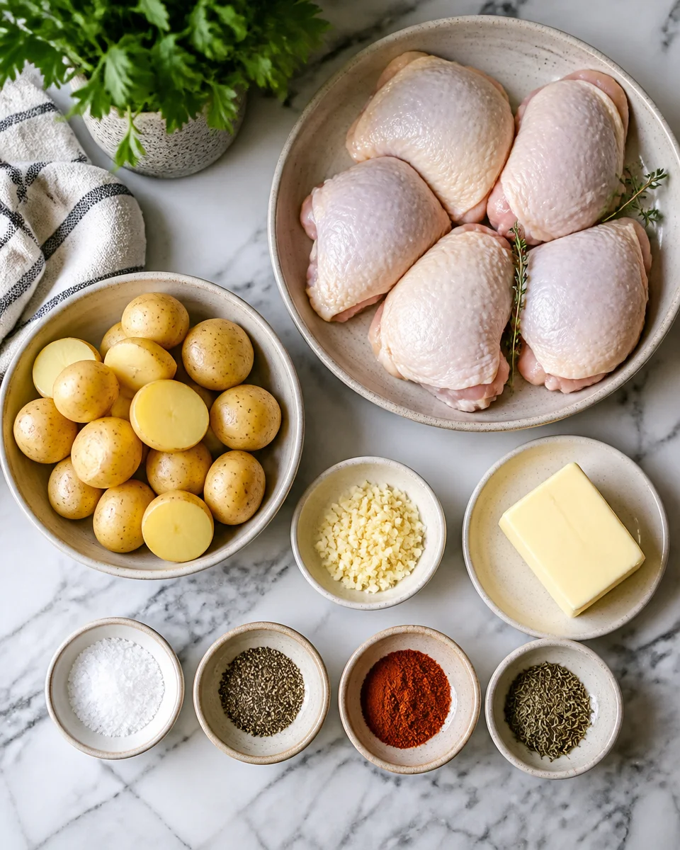 Garlic Butter Chicken Thighs Sheet Pan with Potatoes