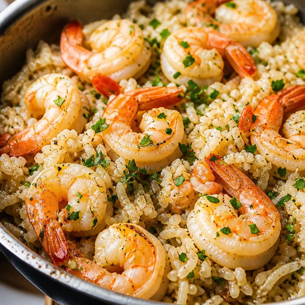Garlic Butter Shrimp Fried Rice with succulent shrimp and vibrant vegetables in a bowl.