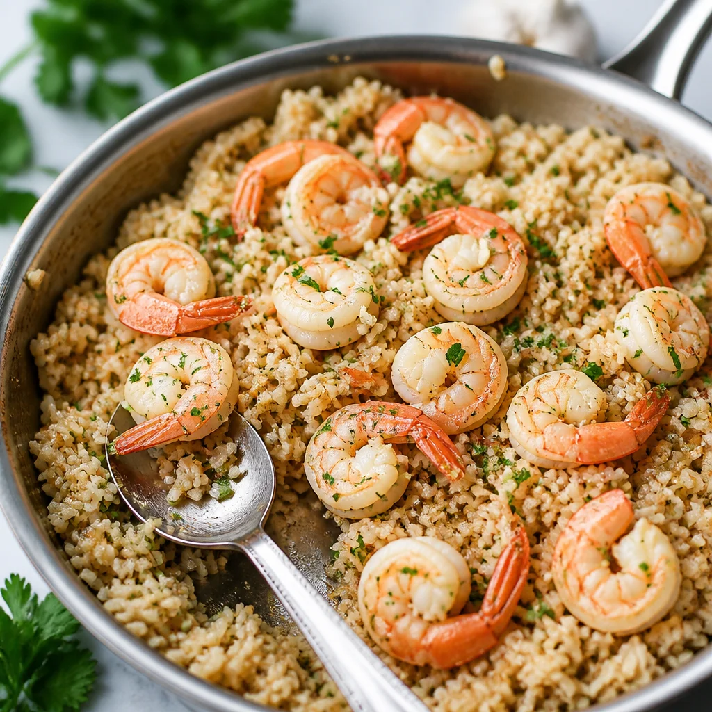 Delicious Garlic Butter Shrimp Fried Rice with shrimp, garlic, and colorful vegetables.